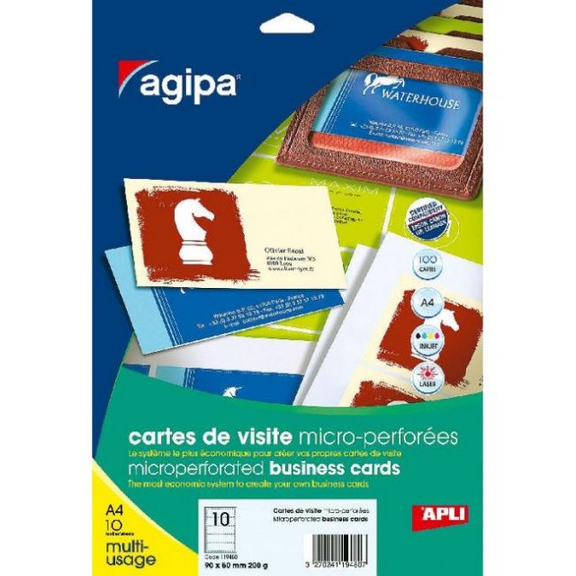 Vizitkový papier 90x50,8mm Agipa A4 s mikroperforáciou 200g 50 hárkov_1
