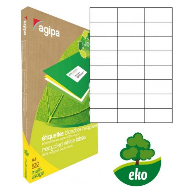 Etikety univerzálne recyklované 70x37mm Agipa A4 100 hárkov_1