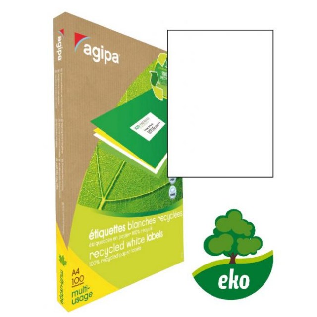 Etikety univerzálne recyklované 210x297mm Agipa A4 100 hárkov_1