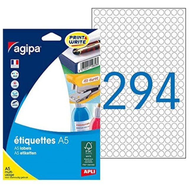 Etikety kruhové 8mm Agipa A5 biele_1