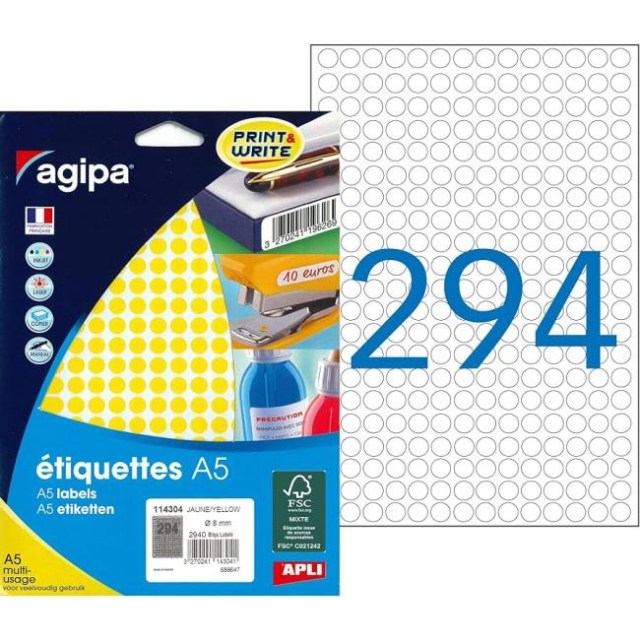 Etikety kruhové 8mm Agipa A5 žlté_1
