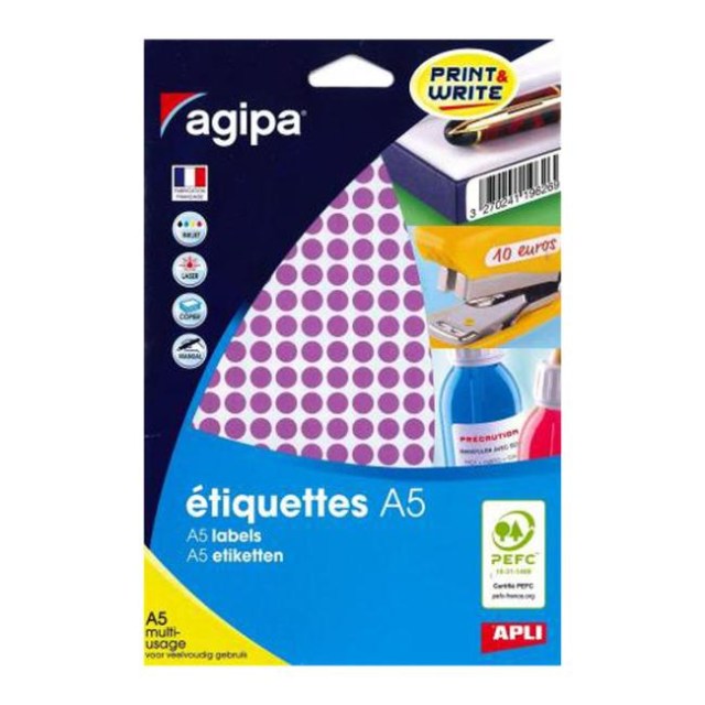 Etikety kruhové 8mm Agipa A5 fialové_1