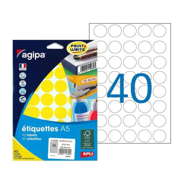 Etikety kruhové 24mm Agipa A5 žlté_1
