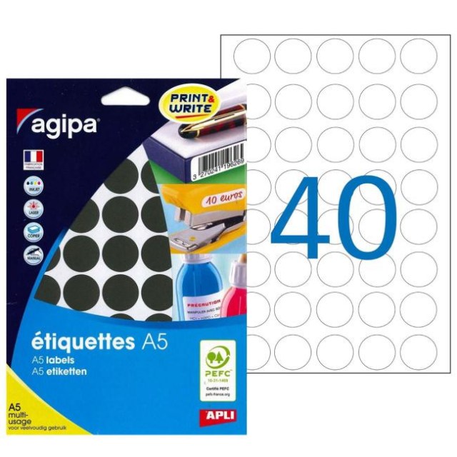 Etikety kruhové 24mm Agipa A5 čierne_1