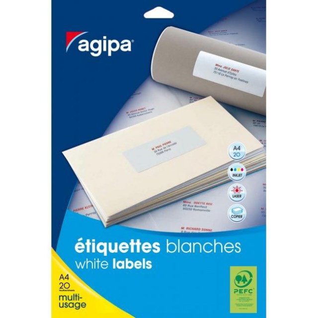 Etikety univerzálne na zakladače 190x60mm Agipa A4 20 hárkov_1