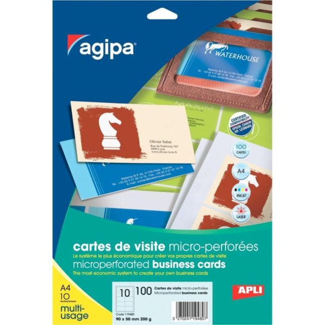 Vizitkový papier, 90x50mm, Agipa, A4, s mikroperforáciou, 200g, 10 hárkov_1