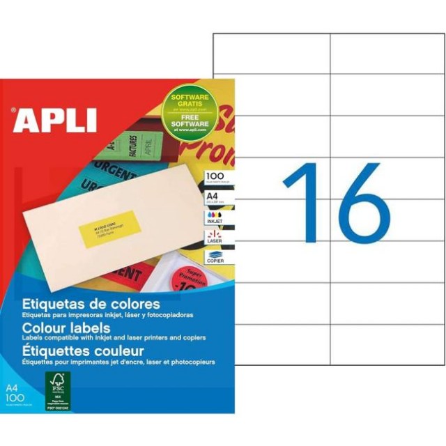 Etikety farebné 105x37mm APLI A4 100 hárkov žlté_1