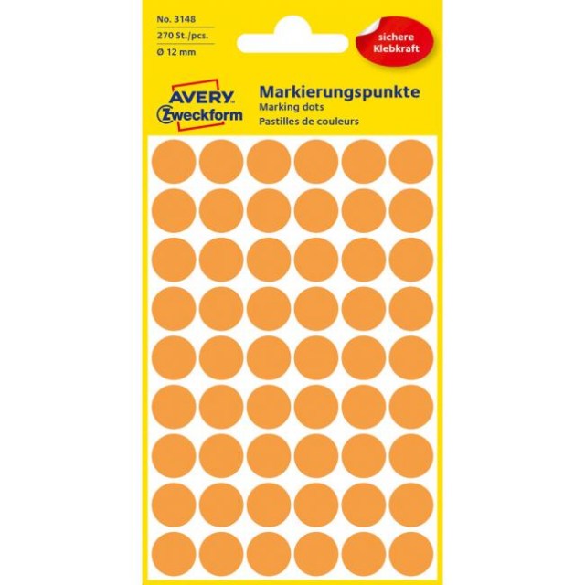 Etikety kruhové 12mm Avery neónovo oranžové_1
