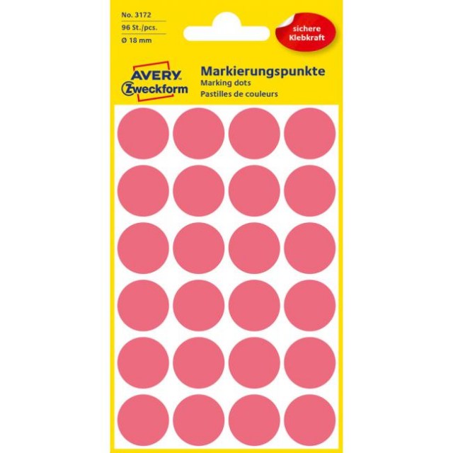 Etikety kruhové 18mm Avery neónovo červené_1