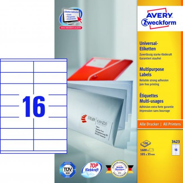 Etikety univerzálne 105x35 mm Avery A4 100 hárkov_1