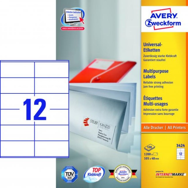 Etikety univerzálne 105x48mm Avery A4 100 hárkov_1