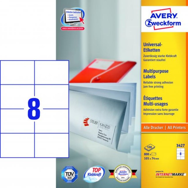 Etikety univerzálne 105x74mm Avery A4 100 hárkov_1