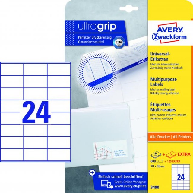 Etikety univerzálne 70x36mm Avery A4 25+5 hárkov_1