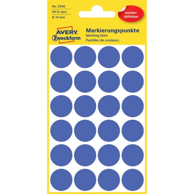 Etikety kruhové 18mm Avery odnímateľné modré_1
