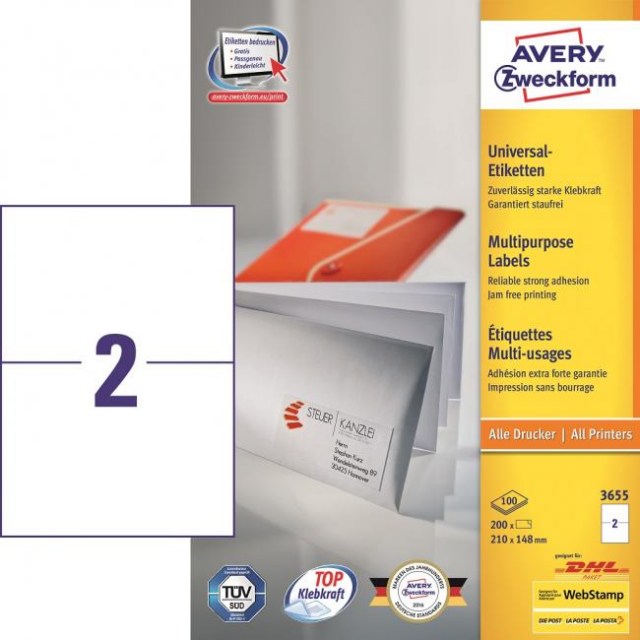 Etikety univerzálne 210x148mm Avery A4 100 hárkov_1