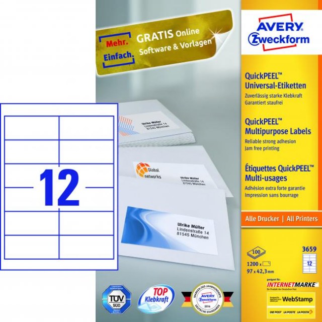 Etikety univerzálne 97x42,3mm Avery A4 100 hárkov_1
