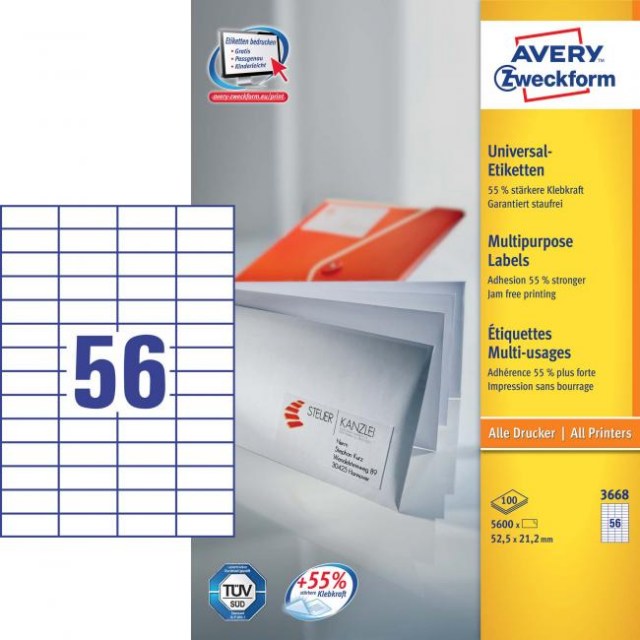 Etikety univerzálne 52,5x21,2mm Avery A4 100 hárkov_1