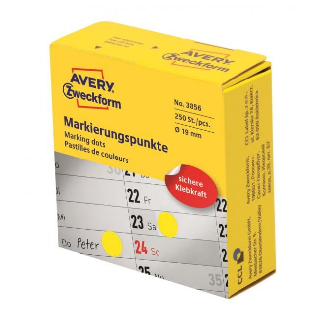 Etikety kruhové 19mm Avery žlté v dispenzore_1