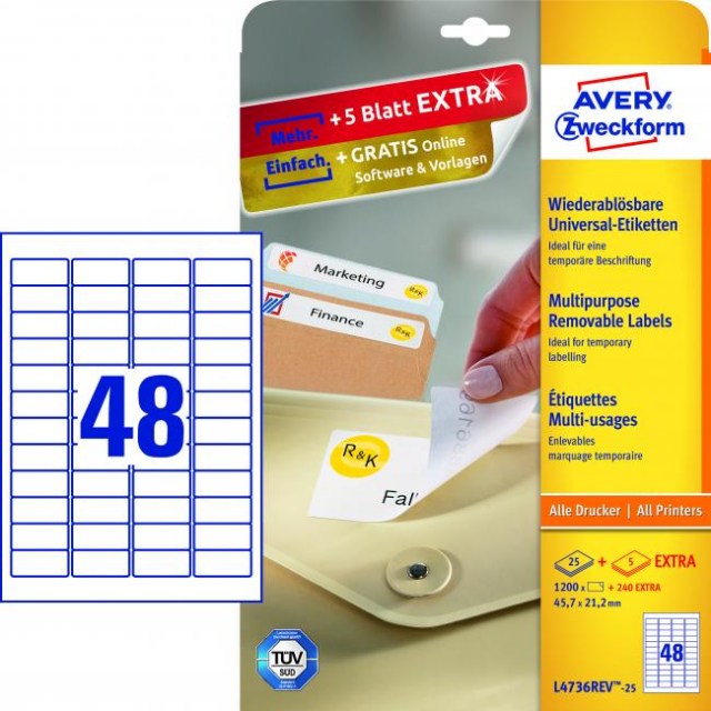 Etikety univerzálne odnímateľné 45,7x21,2mm Avery A4 25+5 hárkov_1
