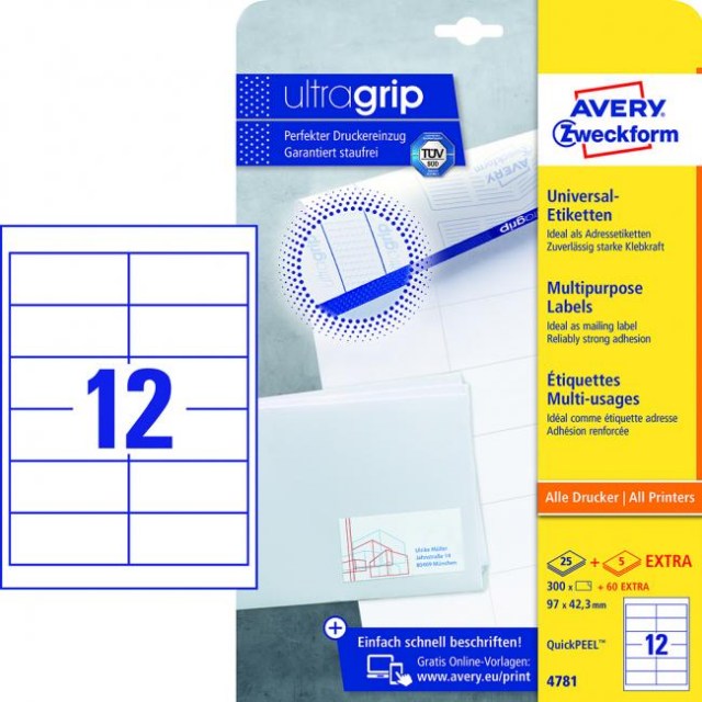 Etikety univerzálne 97x42,3mm Avery A4 25+5 hárkov_1