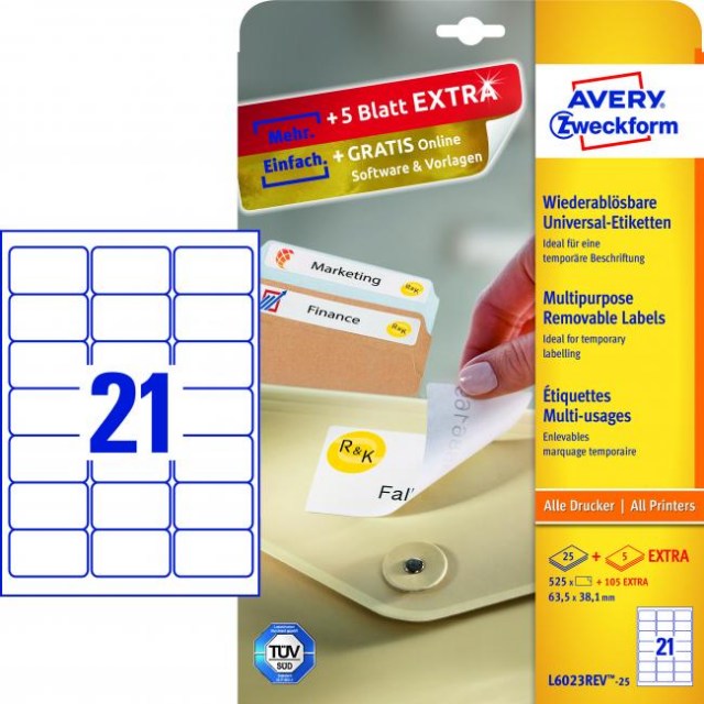 Etikety univerzálne odnímateľné 63,5x38,1mm Avery A4 25+5 hárkov_1
