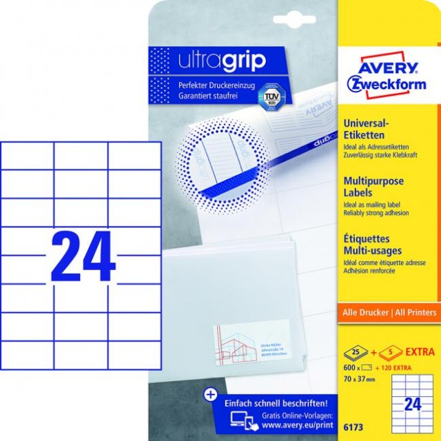 Etikety univerzálne 70x37mm Avery A4 25+5 hárkov_1