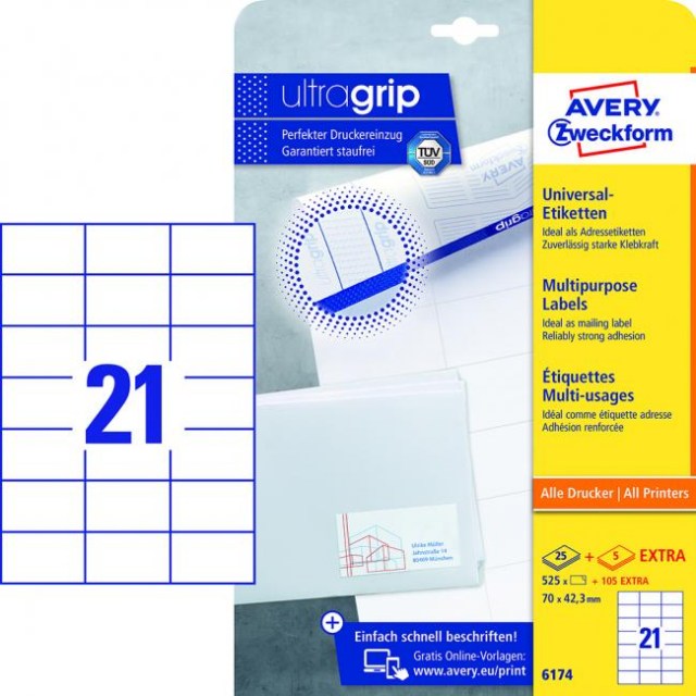 Etikety univerzálne 70x42,3mm Avery A4 25+5 hárkov_1