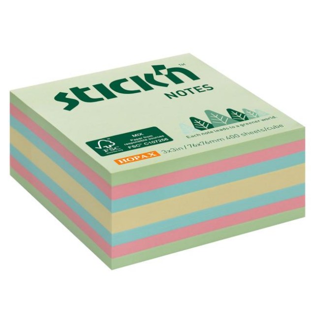 Samolepiaca kocka 76x76mm lesný mix pastelových farieb 400 lístkov_1