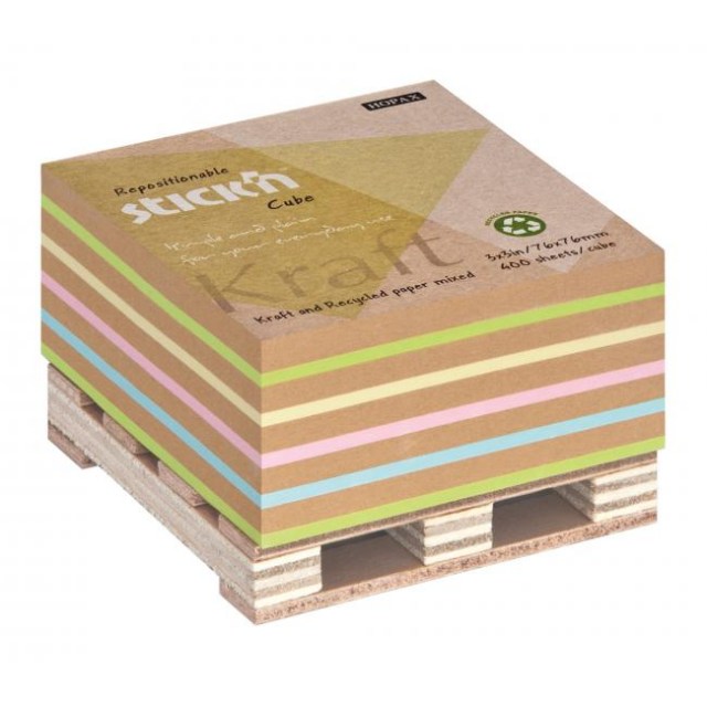 Blok kocka lepiaca na paletke 76x76mm 400 lístkov mix Kraft a pastel_1