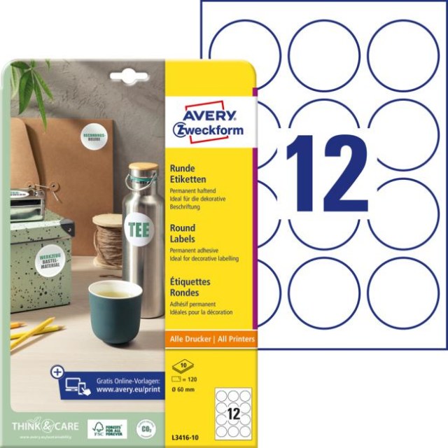 Etikety univerzálne kruhové 60mm Avery A4 10 hárkov_1