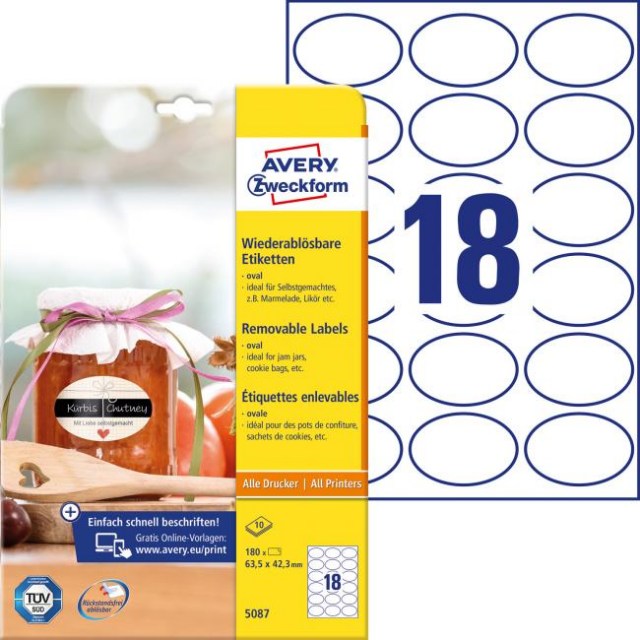 Etikety oválne 63,5x42,3mm Avery 10 hárkov biele_1