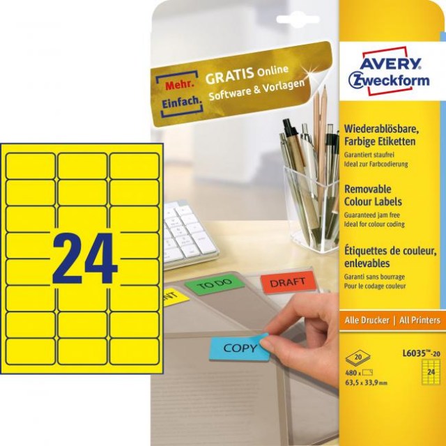 Etikety Avery odnímateľné 63,5x33,9 mm, žlté_1