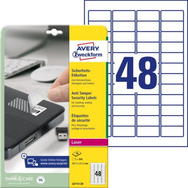 Etikety odolné na špeciálne použitie Avery šachovnicový vzor 45,7x21,2mm A4 biele 20 hár_1