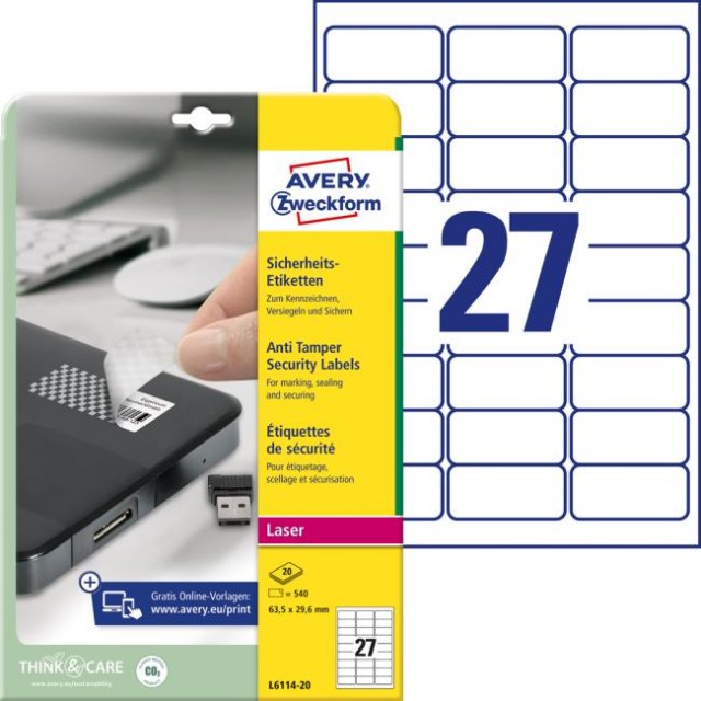 Etikety odolné na špeciálne použitiei Avery šachovnicový vzor 63,5x29,6mm A4 biele 20 há_1