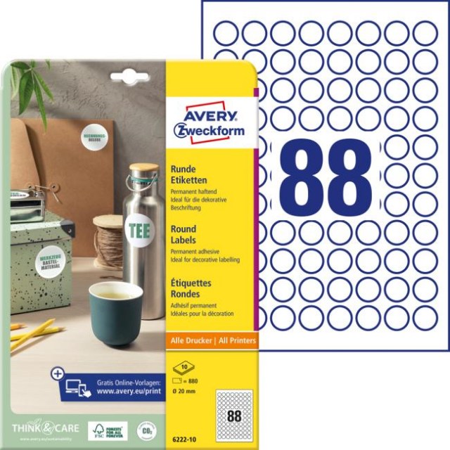 Etikety univerzálne kruhové 20mm Avery A4 10 hárkov_1
