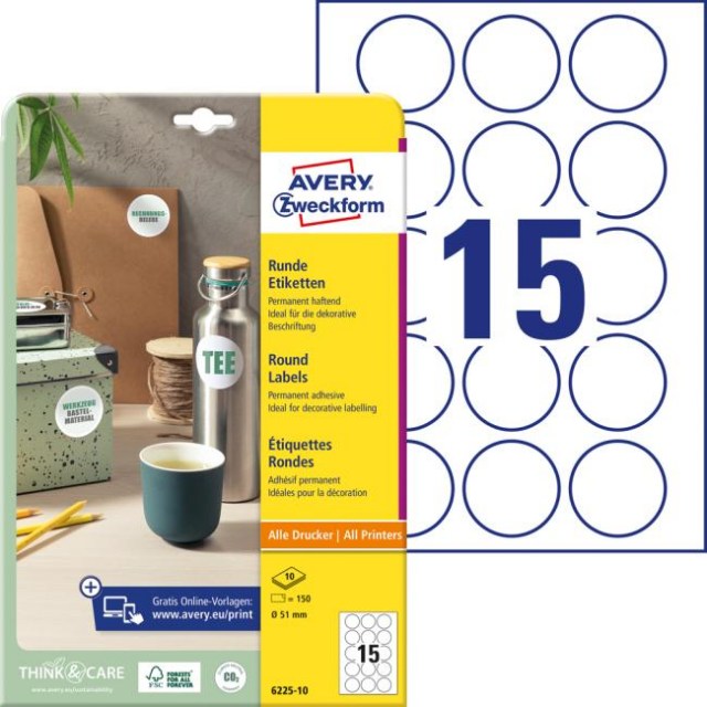 Etikety univerzálne kruhové 51mm Avery A4 10 hárkov_1