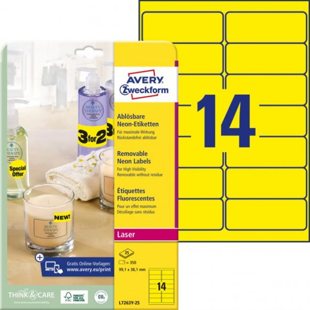Etikety Avery odnímateľné 99,1x38,1 mm neónové žlté_1