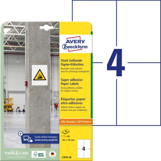 Etikety univerzálne 105x148mm Avery  A4, silne lepivé 20 hárkov_1