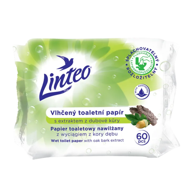 Toaletný vlhčený papier Linteo, 60ks, Dub. kôra, zelené_1
