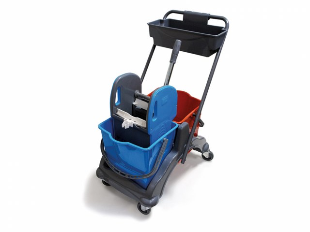 PLASTOVÝ UPRATOVACÍ VOZÍK 2X25L VEDRÁ, ŽMÝKAČ, VANIČKA_1