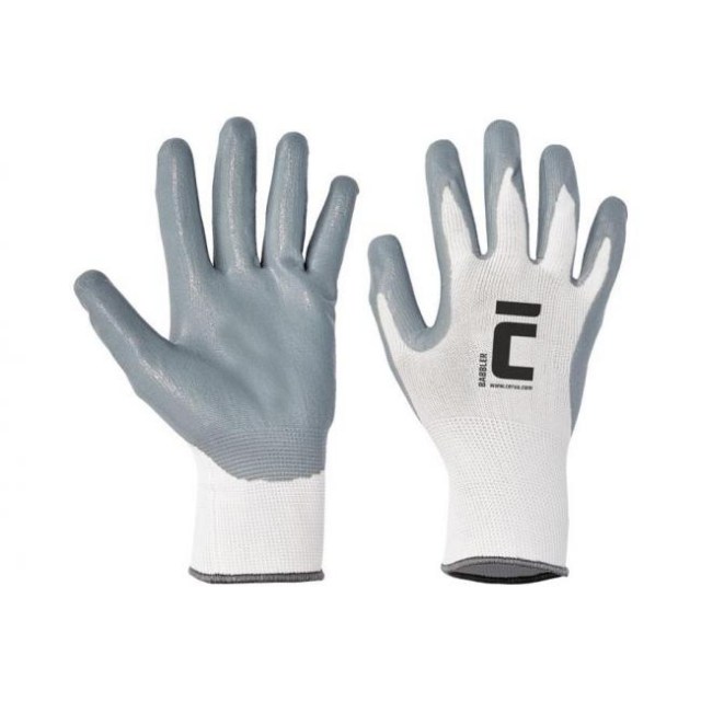 Rukavice nylon/úplet/nitril BABBLER, sivé/biele, veľ. 8/M_1