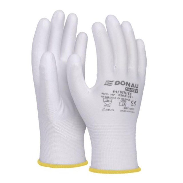 Rukavice pletené, polomáčané DONAU SAFETY PU kat. II biele veľ. 10_1