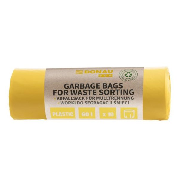 Vrecia zaväzovacie DONAU ECO na separovanie plastov 60 l, 28mic, 10 ks, žlté_1