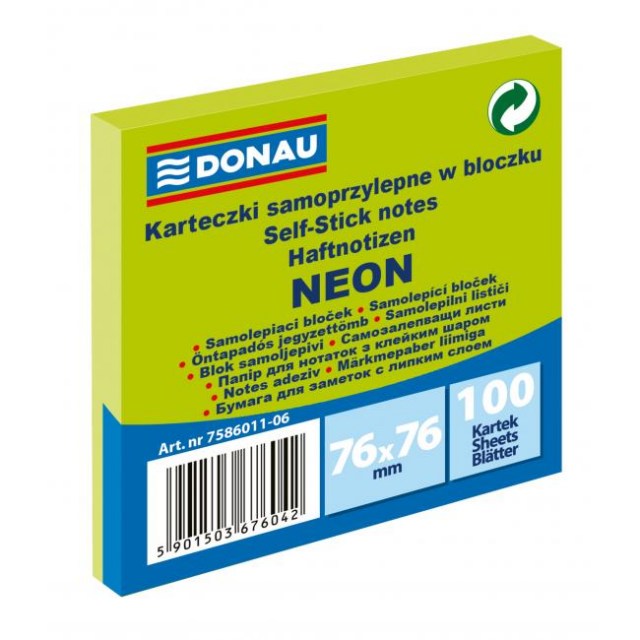 Bloček Donau neónový 76x76mm zelený_1