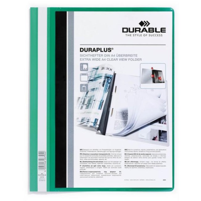 Rýchloviazač DURABLE Duraplus zelený Priehľadný zakladač_1