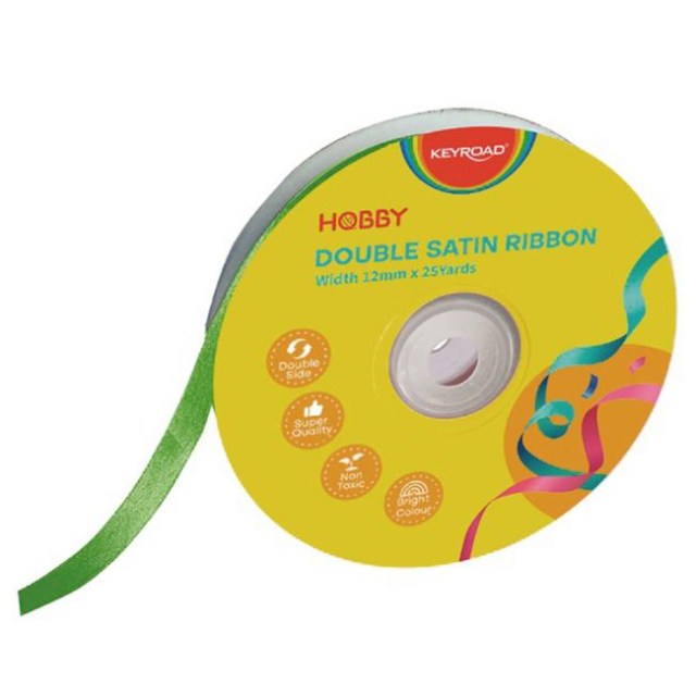 Stuha KEYROAD dvojitá saténová 12 mm x 22,86 m na cievke zelená_1