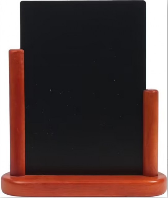 Securit stolný stojanček s tabuľkou 15x21 cm, stredný, lakovaný, Mahagony_1