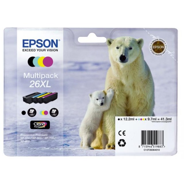 Atramentová náplň Epson C13T263640 CMYK multipack 26XL Claria pre XP-600/700 (3x9,7/12,2ml