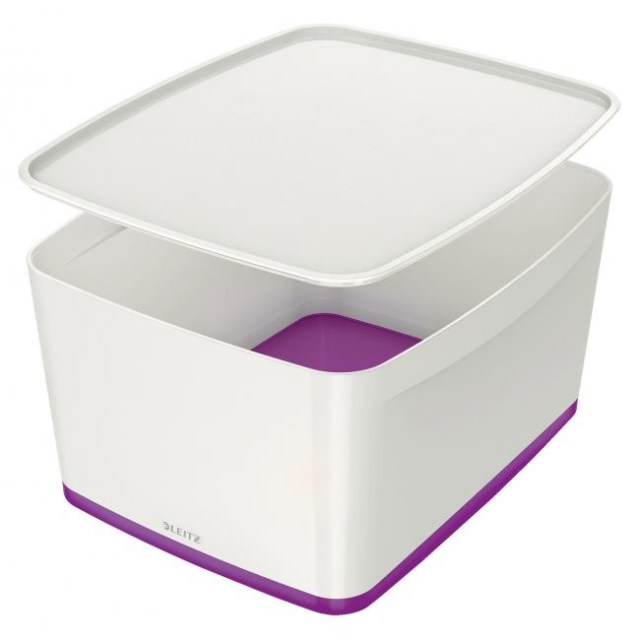 Úložný box s vekom Leitz MyBox, veľkosť L biela/purpurová_1