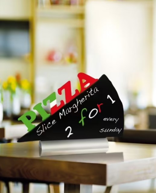 Stolná popisovacia tabuľa s hliníkovým stojančekom a 1 popisovačom, PIZZA_3